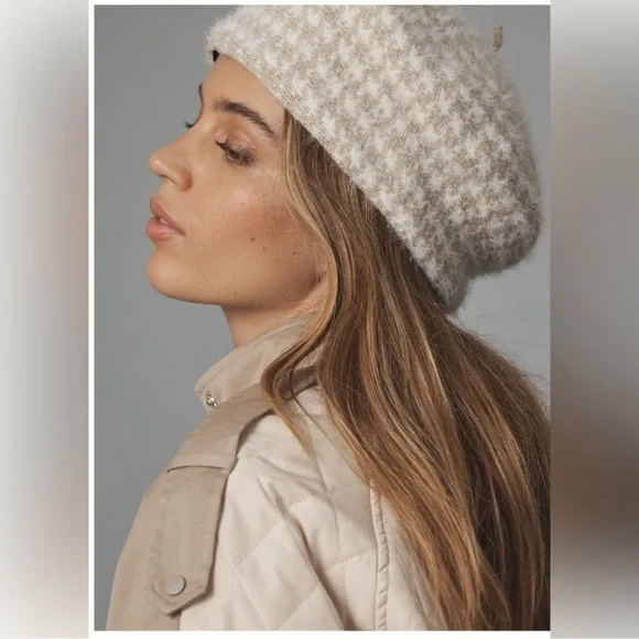 Anthropologie houndstooth beret in natural color - www 